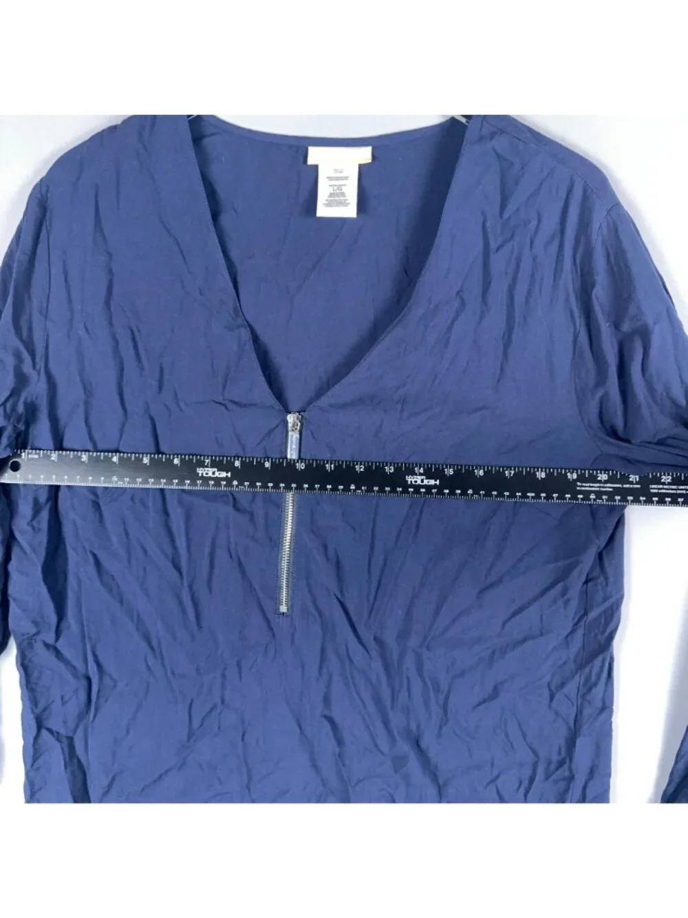 Michael Kors Tunic Blouse Top Size Large Navy Long Sleeve Quarter Zip V Neck